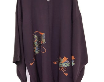 Made in Japan Vintage Haori Silk Kimono Brocade Tapestry Japanese Patterns No Drawstrings Kimono Light Jacket Hand Made Sashiko Stitch