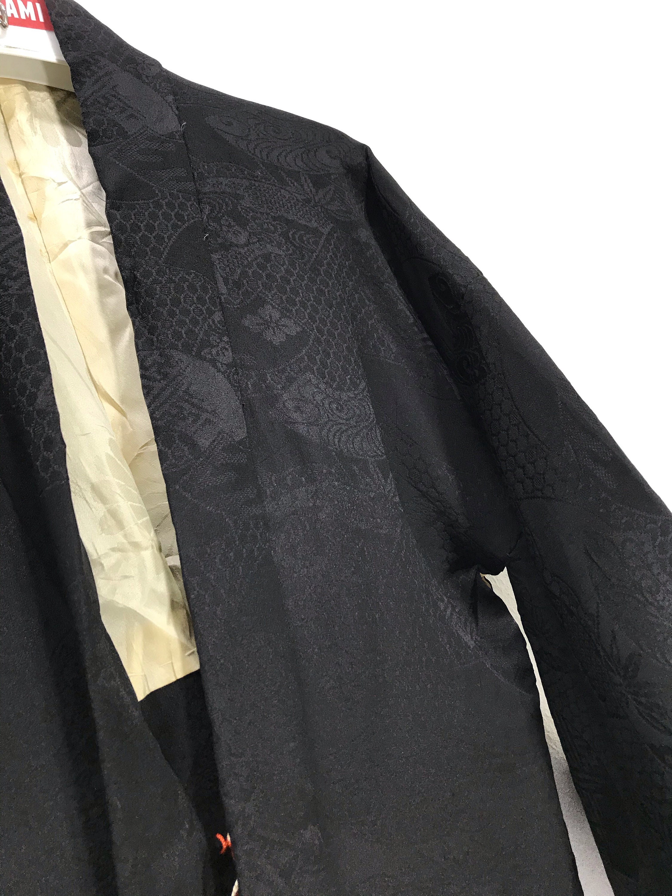 Made in Japan Vintage Haori Silk Kimono Black Brocade Florals | Etsy
