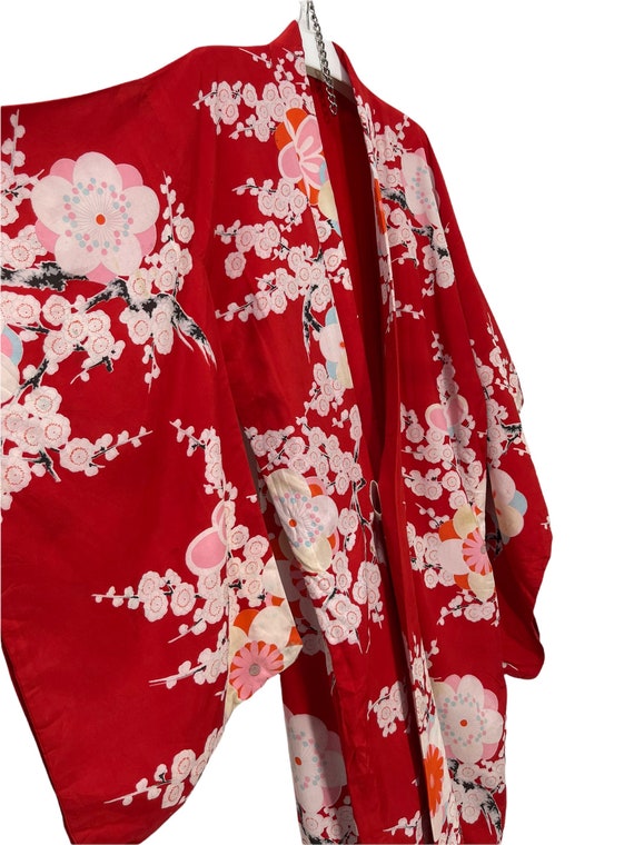 Made in Japan Vintage Furisode Kimono Red Silk Full F… - Gem