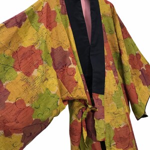 Gemaakt in Japan Vintage Haori Twee lagen volledig tapijt Kasuri Ikat Meerkleurige patronen Trekkoorden Kimono Robe Light Jacket Handgemaakte Sashiko