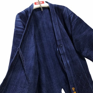 Made in Japan Vintage Kendo Noragi Jacket Indigo Blue Woven Cotton Beauty Faded Japanese Boro Ninja Samurai Style Kimono Jacket image 6