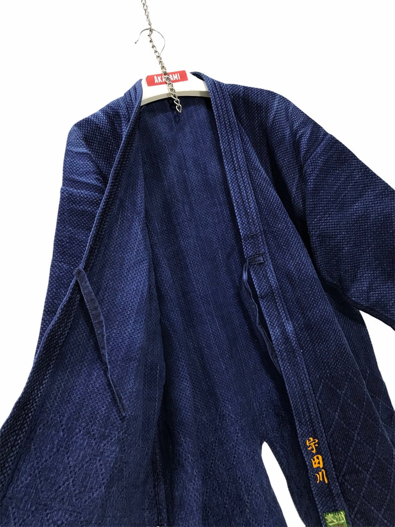 Made in Japan Vintage Kendo Noragi Jacket Indigo Blue Woven Cotton Beauty Faded Japanese Boro Ninja Samurai Style Kimono Jacket image 6