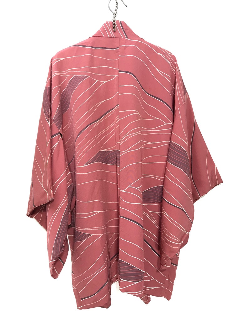 Made in Japan Vintage Haori Pinky Silk Kimono Drawstrings Kimono Light Jacket Hand Made Sashiko Stitch