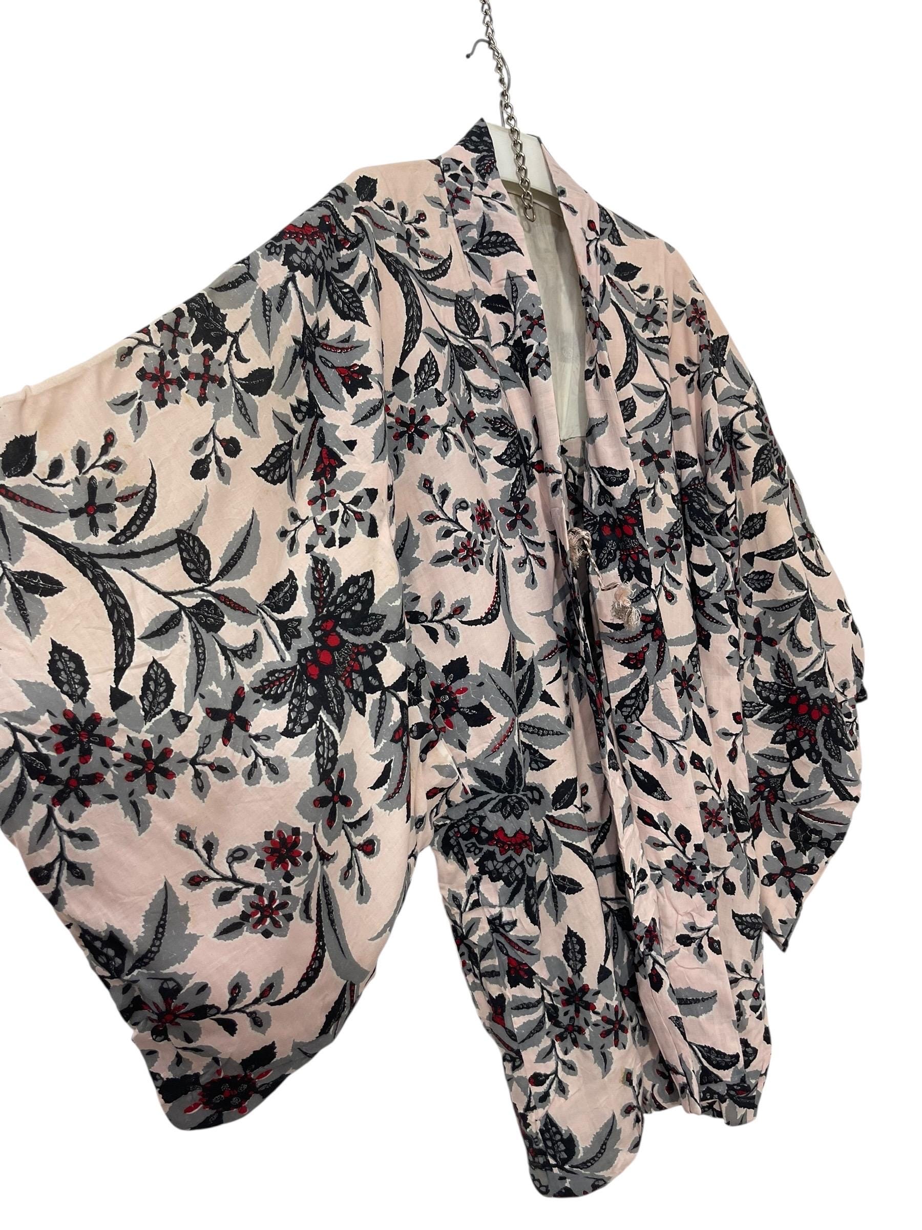 Vintage Showa Haori Cotton Kimono Stencil Florals Patterns Kimono