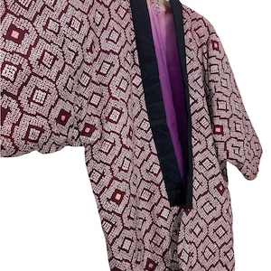 Hecho en Japón Vintage Hanten chaqueta acolchado Shibori Tie Dye patrón hecho a mano kimono bata chaqueta cálida