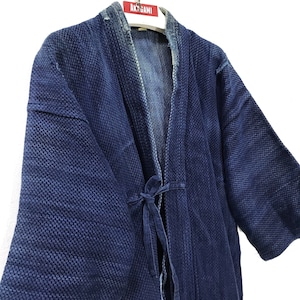 Made in Japan Vintage Kendo Jacket Noragi Indigo Blue Boro Woven Cotton Beauty Faded Japanese Boro Ninja Style Kimono Light Jacket