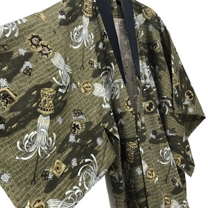 Made in Japan Vintage Kimono Juban Wool Jacket Japanese Pattern Kimono Robe Light Jacket Sashiko Stitch Handmade