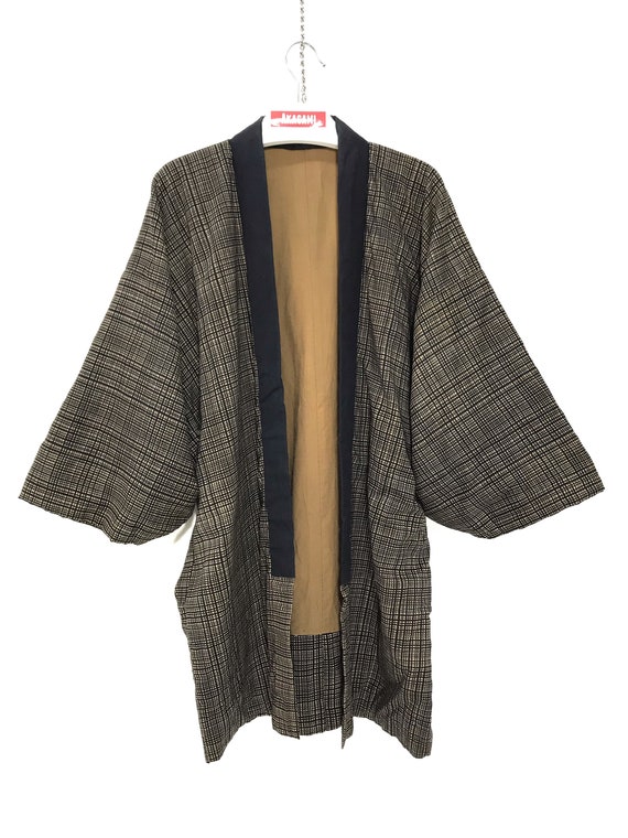 Made in Japan Vintage Hanten Kimono Check Plaid K… - image 1