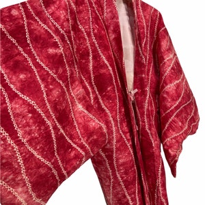 Made in Japan Vintage Haori Wool Shibori Tie Dye Patterns Drawstrings Kimono Robe Light Jacket Handmade Sashiko Stitch