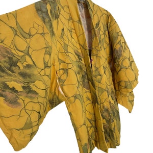 Made in Japan Vintage Haori Silk Full Brocade Tapestry Florals Patterns Drawstrings Kimono Robe Light Jacket Handmade Sashiko Stitch