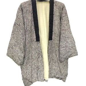 Hecho en Japón Vintage Hanten chaqueta acolchado rayón hecho a mano sin cordón kimono bata chaqueta cálida