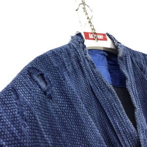 Made in Japan Vintage Kendo Noragi Jacket Indigo Blue Woven Cotton Faded Distressed Japanese Boro Ninja Samurai Style Kimono Robe Light Jack