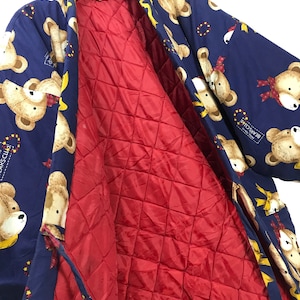 Made in Japan Vintage Hanten Jacket Padding Wadded Fullprinted Bears Drawstring Kimono Robe Warm Winter Jacket