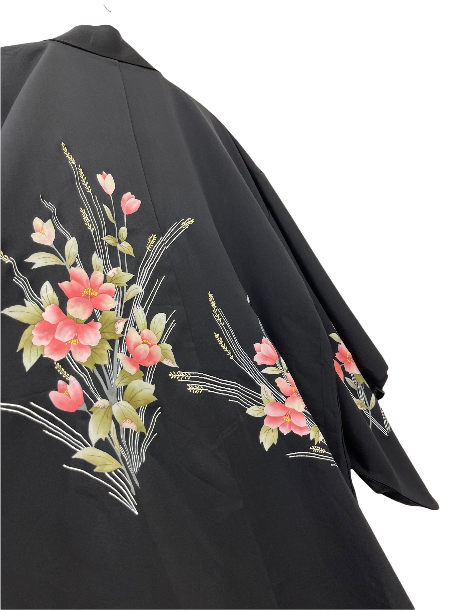 Made in Japan Vintage Haori Silk Black Yuzen Handpainted | Etsy
