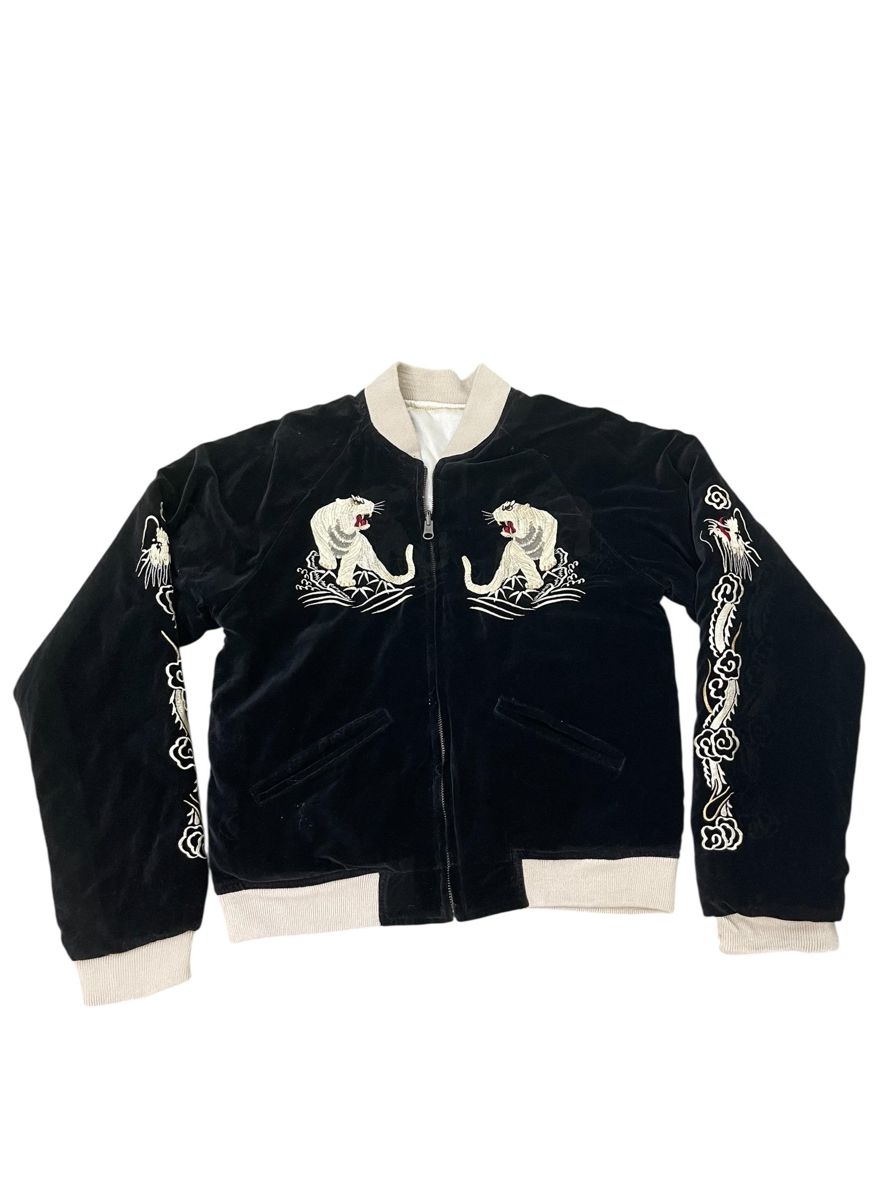 Reversible Vintage Sukajan Velvet Sateen Embroidery White Tigers