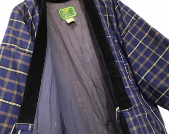 Made in Japan Vintage Hanten Jacket Padding Wadded Check Plaid Drawstring Kimono Robe Warm Winter Jacket