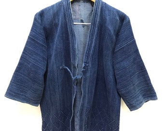 Chaqueta de Kendo hecha en Tokio, Japón, cosida en índigo y teñida en azul, de estilo vintage, rara, japonesa, de algodón tejido grueso y resistente