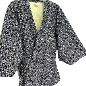 Made in Japan Vintage Hanten Jacket Padding Japanese Patterns Drawstring Kimono Handmade Sashiko Stitch