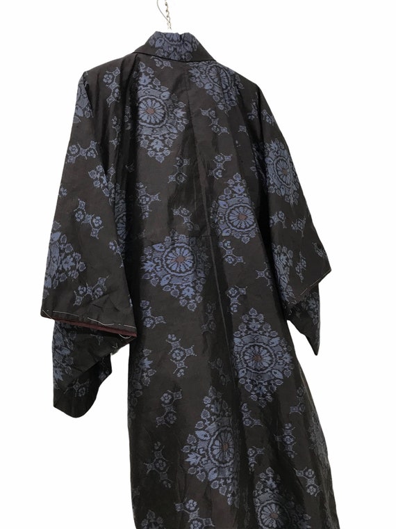 Made in Japan Vintage Kimono Charcoal Silk Meisen… - image 8