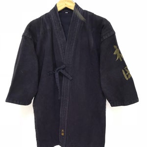 Kendo Jacket Vintage Woven Cotton Dark Indigo Dyed Drawstrings Japanese Traditional Art Kimono Japan