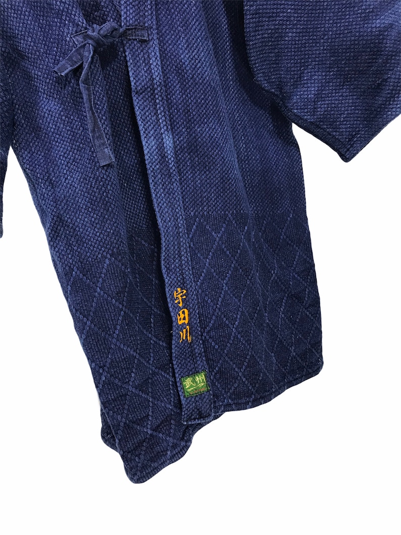 Made in Japan Vintage Kendo Noragi Jacket Indigo Blue Woven Cotton Beauty Faded Japanese Boro Ninja Samurai Style Kimono Jacket image 4