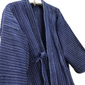 Made in Japan Vintage Kendo Noragi Jacket Indigo Blue Woven Cotton Striped Beauty Faded Japanese Boro Ninja Style Kimono Jacket