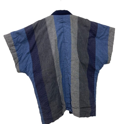 10% shops OFF Made in Japan Vintage Hanten Jacket Padding Wadded Pinstriped Pattern Drawstring Kimono Robe Warm Winter Jacket
