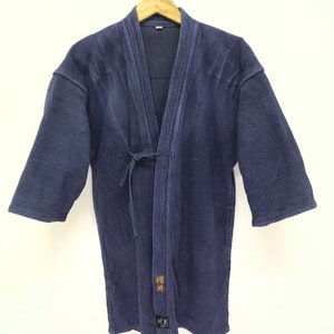 Kendo Jacket Vintage Blue Indigo Dyed Woven Cotton Drawstrings Japanese Traditional