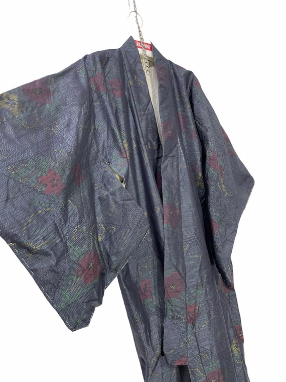 Made in Japan Vintage Kimono Fullprinted Kimono Robe Light Jacket Sashiko Stitch Handmade