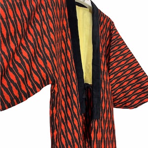 Hecho en Japón Vintage Hanten chaqueta de lana acolchado wadded patrón de rayas nativo hecho a mano cordón kimono bata cálida chaqueta de invierno