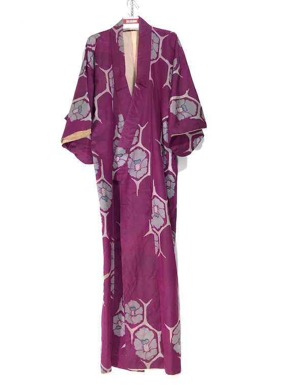 Vintage Silk Kimono Long Japanese Patterns Asian Florals Handmade Sashiko Stitching