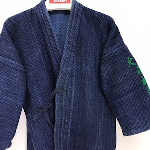Made in Japan Vintage Kendo Jacket Noragi Indigo Blue Woven Cotton Patina Japanese Boro Ninja Style Kimono Light Jacket