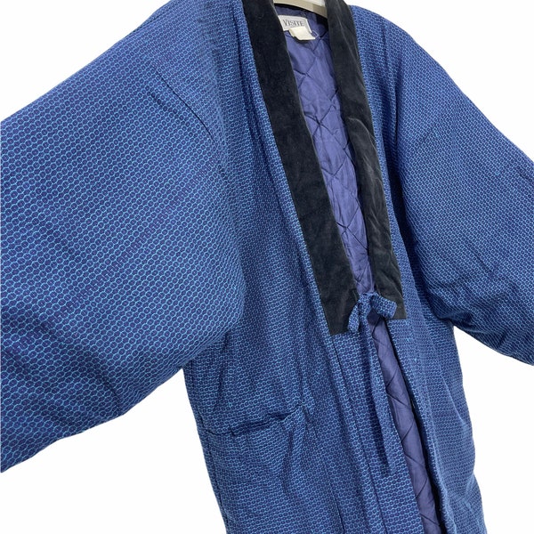 Fabriqué au Japon vintage Hanten Veste Rembourrage Ouaté Plein Brocart Motif Nid D'abeille Cordon Kimono Robe Veste D'hiver Chaude