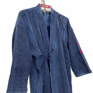 Made in Japan Vintage Kendo Jacket Indigo Blue Woven Cotton Japanese Boro Ninja Style Kimono Robe Light Jacket