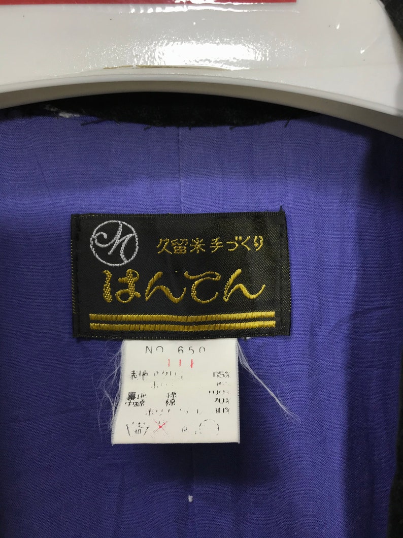 Made in Japan Vintage Hanten Jacket Padding Wadded Blue Check Plaid Patterns Drawstring Kimono Robe Warm Winter Jacket image 5