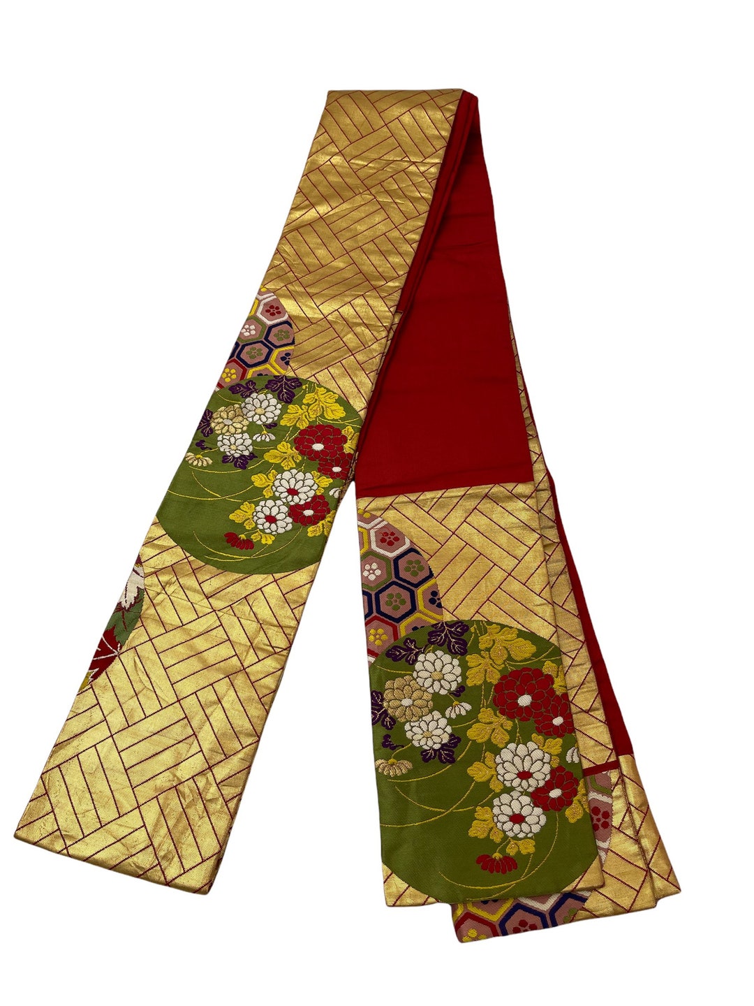 Made in Japan Obi Kimono Belt Full Gold Thread Embroydery Florals ...