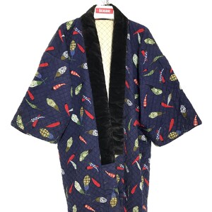 Made in Japan Vintage Hanten Jacket Padding Wadded Quilted Chilies Full Patterns Kimono Robe Warm Winter Jacket