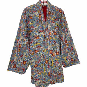 Hecho en Japón Vintage Hanten chaqueta ligero acolchado de gran tamaño patrón floral completo kimono bata cálida chaqueta de invierno