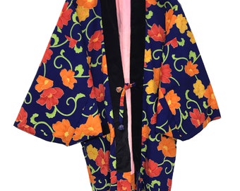 Made in Japan Vintage Haori Kimono Wool Jacket Florals  Kimono Robe Light Jacket Sashiko Stitch Handmade
