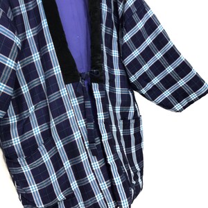 Made in Japan Vintage Hanten Jacket Padding Wadded Blue Check Plaid Patterns Drawstring Kimono Robe Warm Winter Jacket image 3