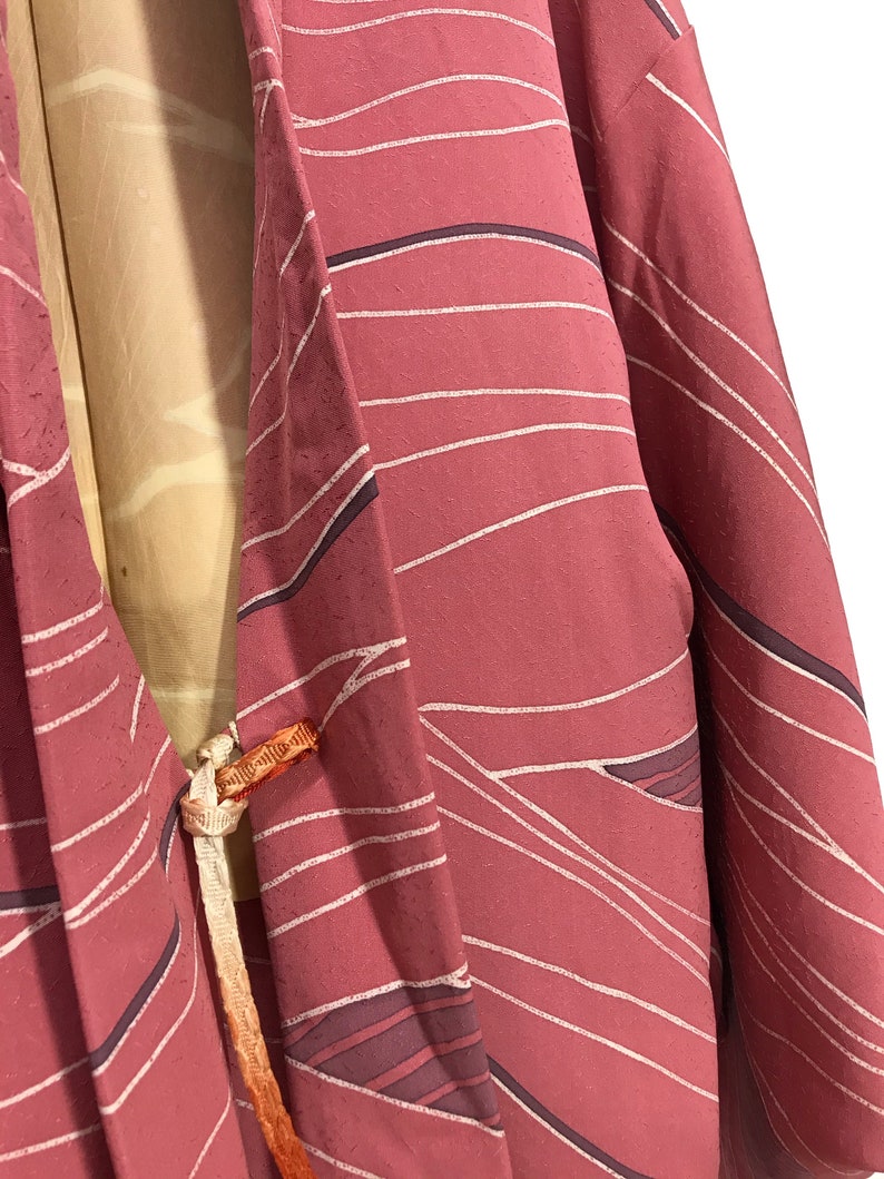 Made in Japan Vintage Haori Pinky Silk Kimono Drawstrings Kimono Light Jacket Hand Made Sashiko Stitch