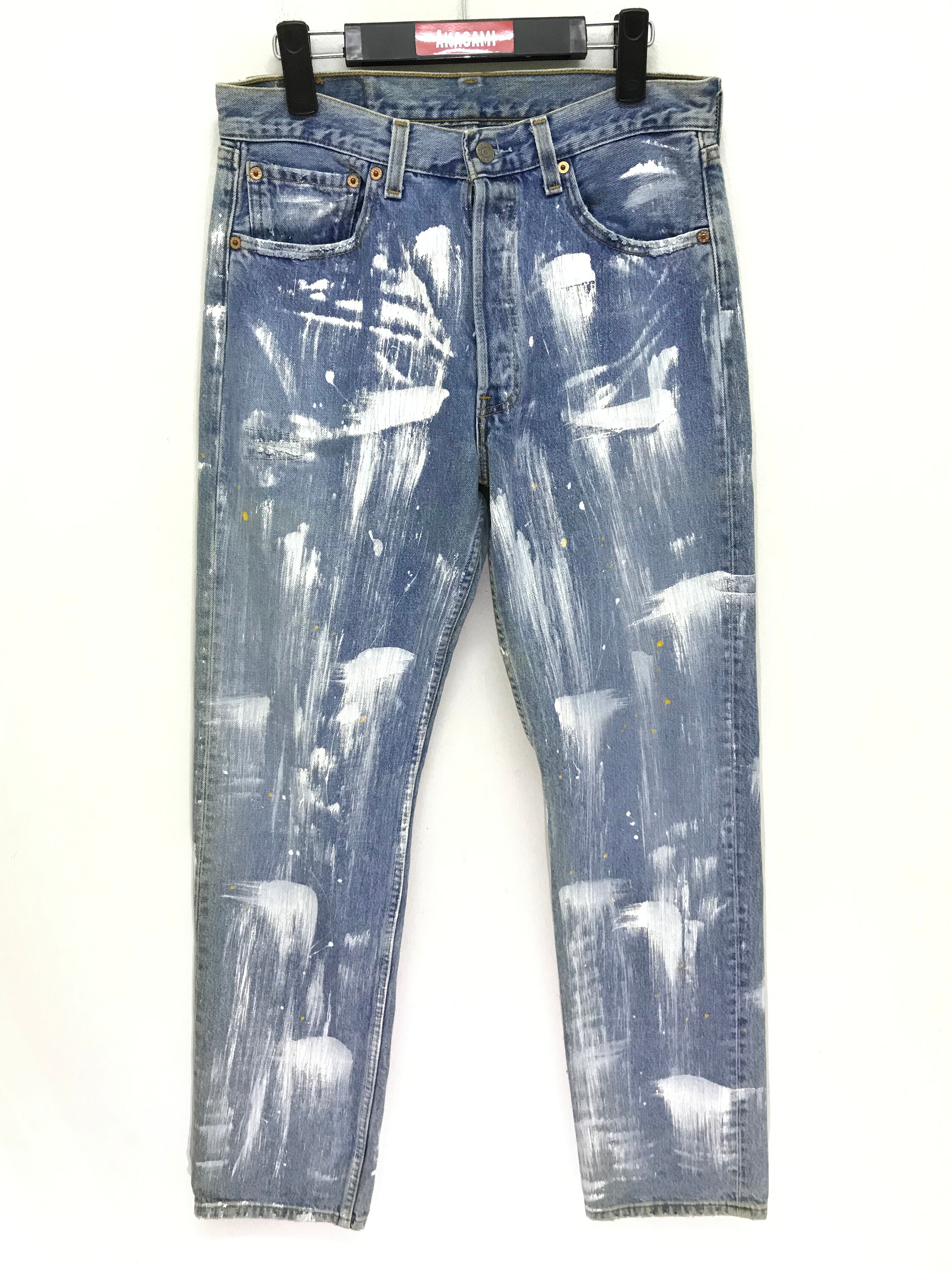 Vtg 90 Levis 501 Denim Over Painted Remake Made in USA Size: - Etsy