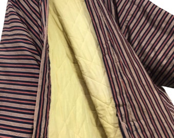 Made in Japan Vintage Hanten Jacket Padding Wadded Striped Drawstring Kimono Robe Warm Winter Jacket