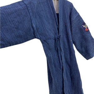 Made in Japan Vintage Kendo Jacket Indigo Blue Woven Cotton Beauty Faded Japanese Boro Ninja Style Kimono Robe Light Jacket