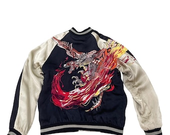 Vintage Lucky 13 Sukajan Jacket: Reversible Rayon Embroidered