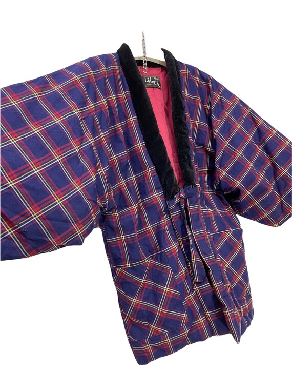 Hanten Jacket Padding Wadded Check Pattern Drawst… - image 2