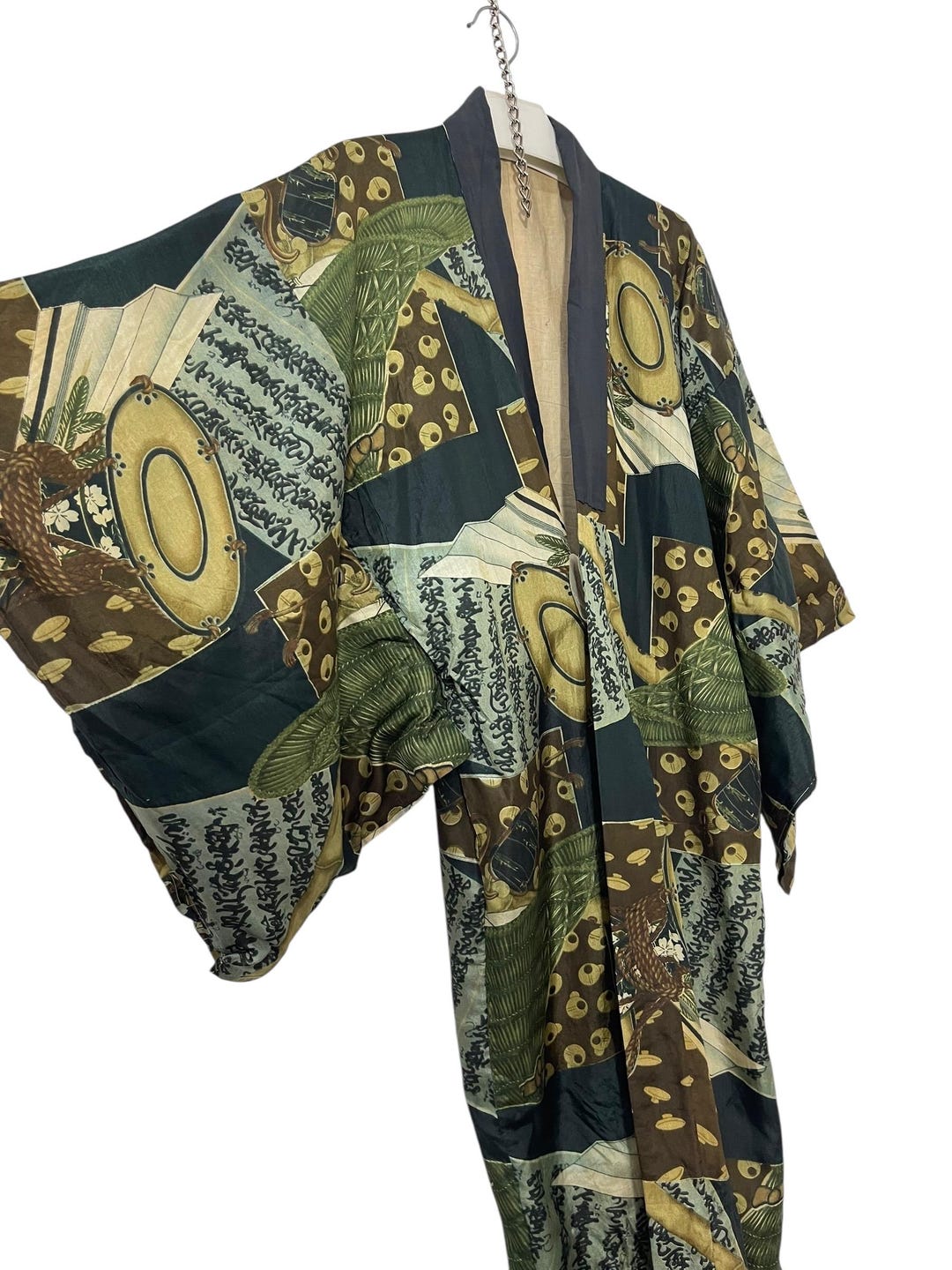 Antique Showa Nagajuban Silk Kimono Yuzen Dyeing Japanese Pattern