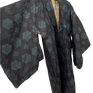 Made in Japan Vintage Haori Thin Silk Japanese Art Full Patterns Drawstring Kimono Robe Light Jacket Handmade Sashiko Stitch