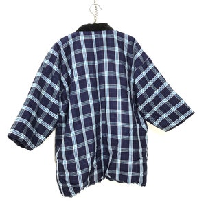 Made in Japan Vintage Hanten Jacket Padding Wadded Blue Check Plaid Patterns Drawstring Kimono Robe Warm Winter Jacket image 6