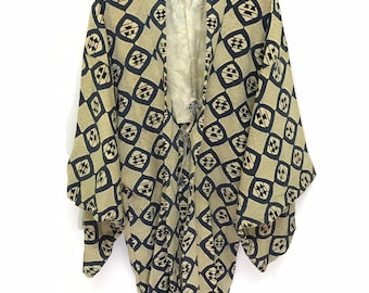 Made in Japan Vintage Haori Silk Light Jacket Japanese Pattern All Over Printed Kimono Light Jacket Hand Made Sashiko Jacket